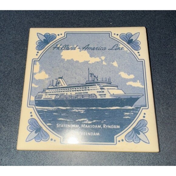 Set Of 4 Holland America Line Ceramic Coasters With Ship Design - Picture 5 of 8